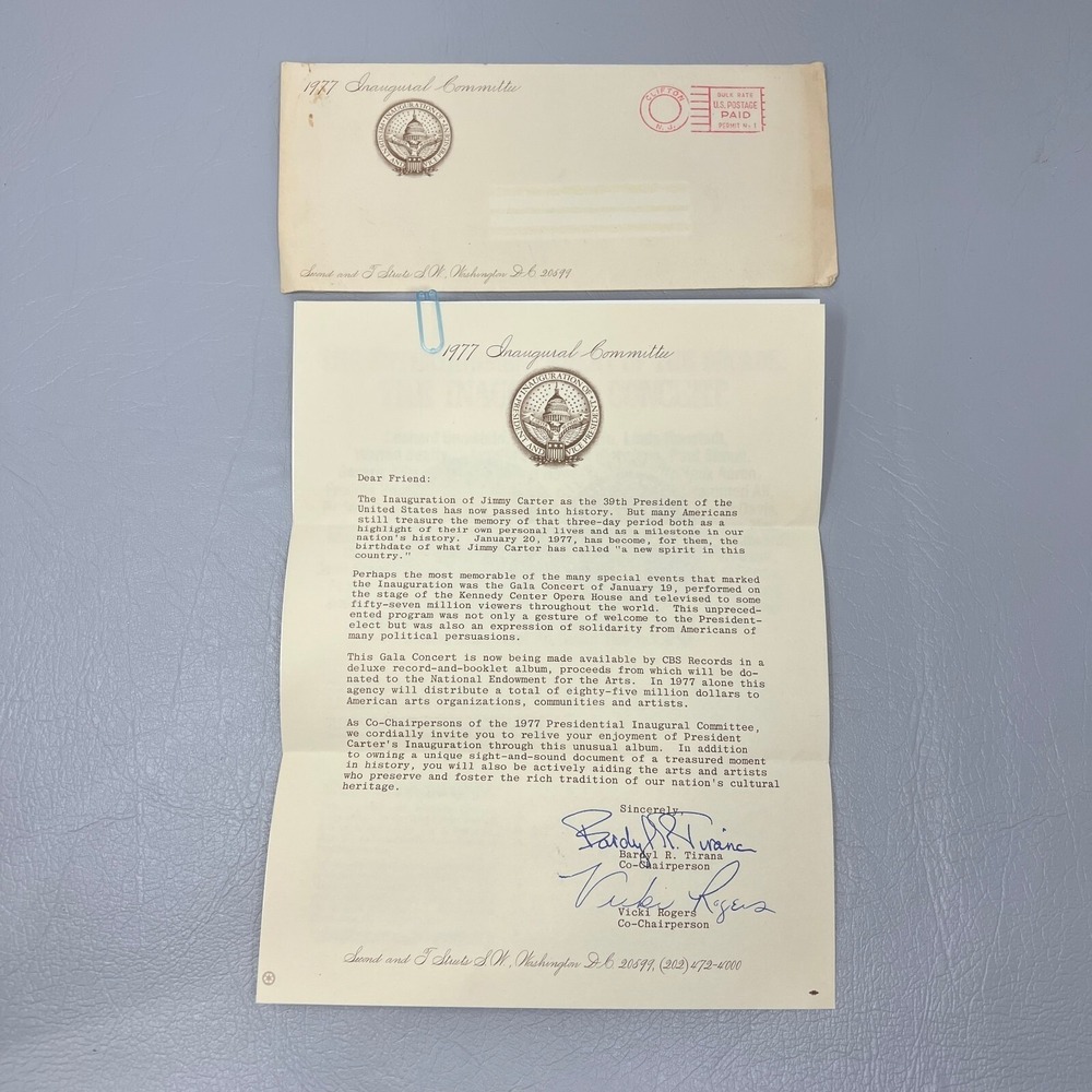 Vintage 1977 Inaugural Committee Gala Concert Sale of Album Recording
